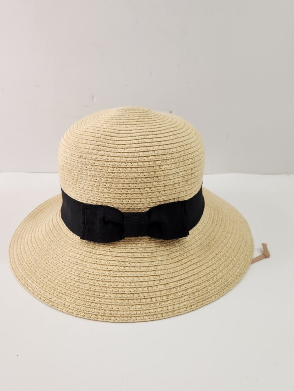 Parkhurst Womens Wide Brim Beach Straw Hat Black Bow One Size